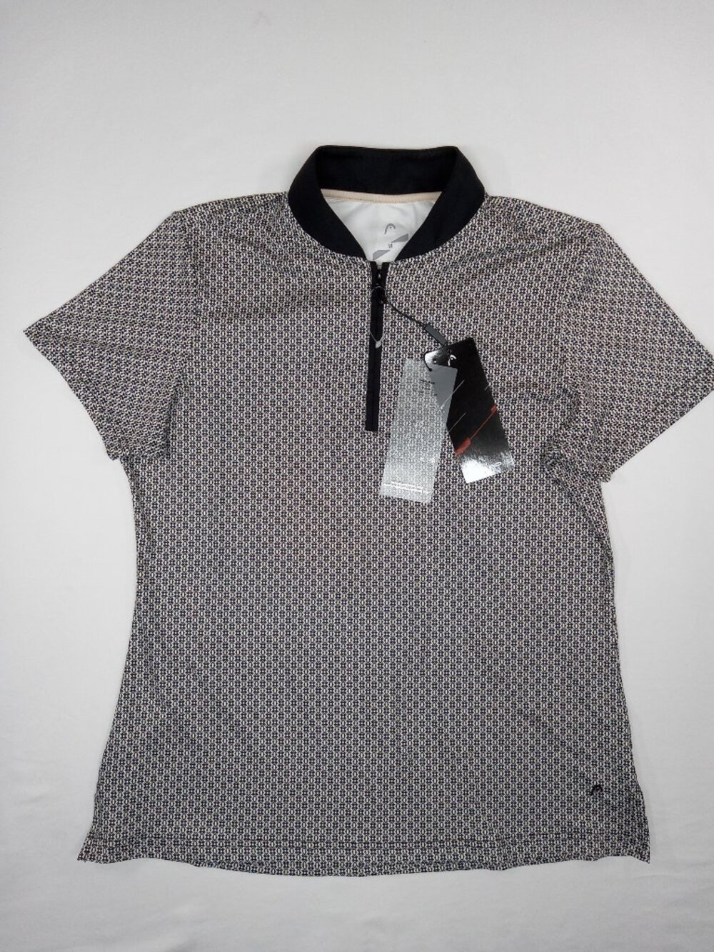 NWT HEAD Golf Womens Medium Mila Black Sand Geometric Quarter Zip Short Sleeve